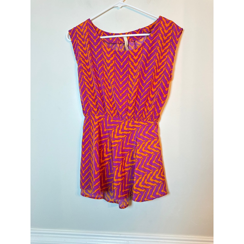 Paper Crane Romper Womens M Purple Orange Chevron Open Back Sleeveless top